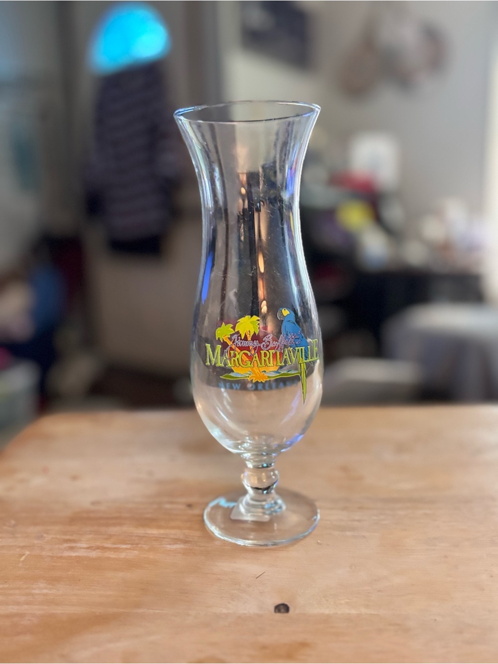 Margaritaville Clear Hurricane Glass with Blue, Yellow & Green Logo